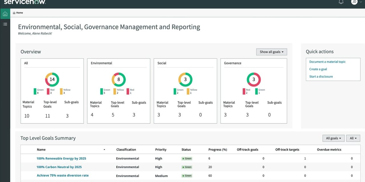 ServiceNow Launches ESG Solution to Help Companies Plan, Manage and Report Sustainability Strategies